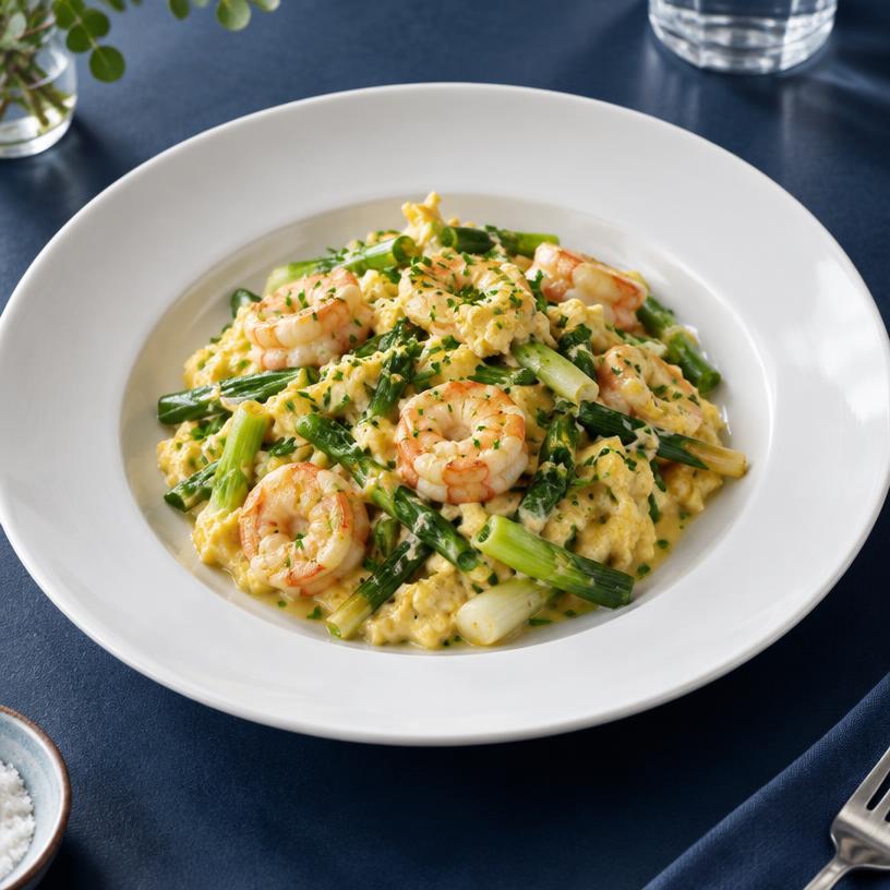 Revuelto de ajetes, Con gambas